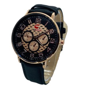 Reloj de Hombre Correa de Cuero Negro y Dorado Gran Calidad N114