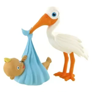 Figura cigueña con recién nacido azul niño Comansi 97310