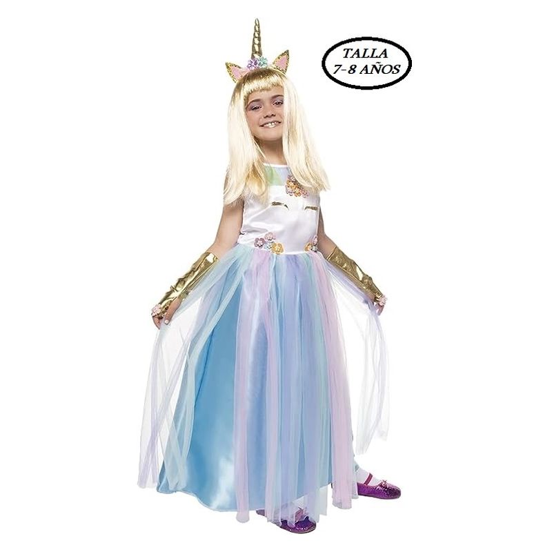Disfraz princesa unicornio con tutú y diadema dorada 7-8 años s8036-S – A partir de 7 años