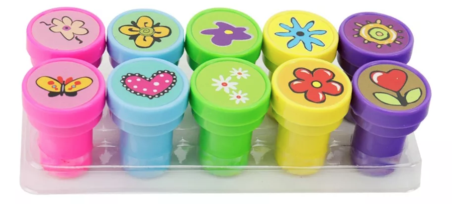 10 Sellos Goma Tinta Roja Diseños Variados