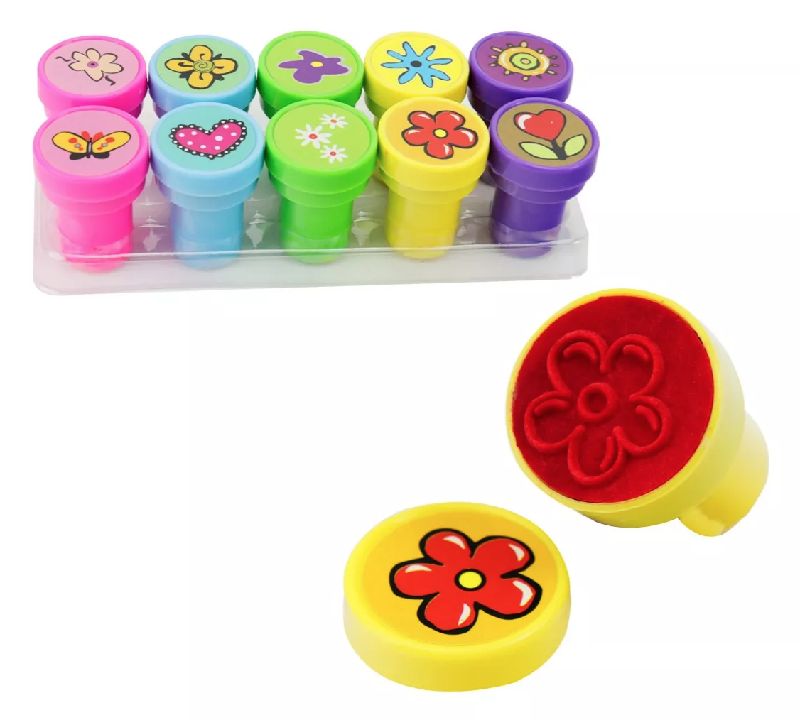 10 Sellos Goma Tinta Roja Diseños Variados - Imagen 2