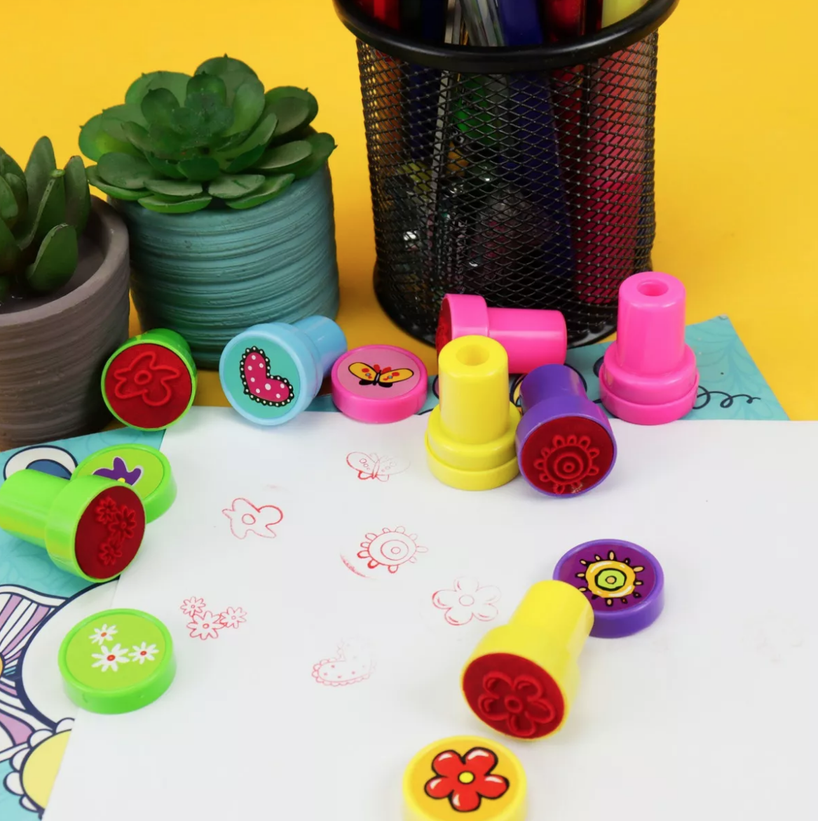 10 Sellos Goma Tinta Roja Diseños Variados - Imagen 3