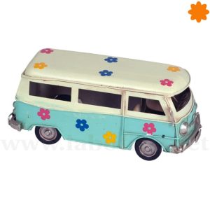 Figura de metal furgoneta V.W. california azul con flores
