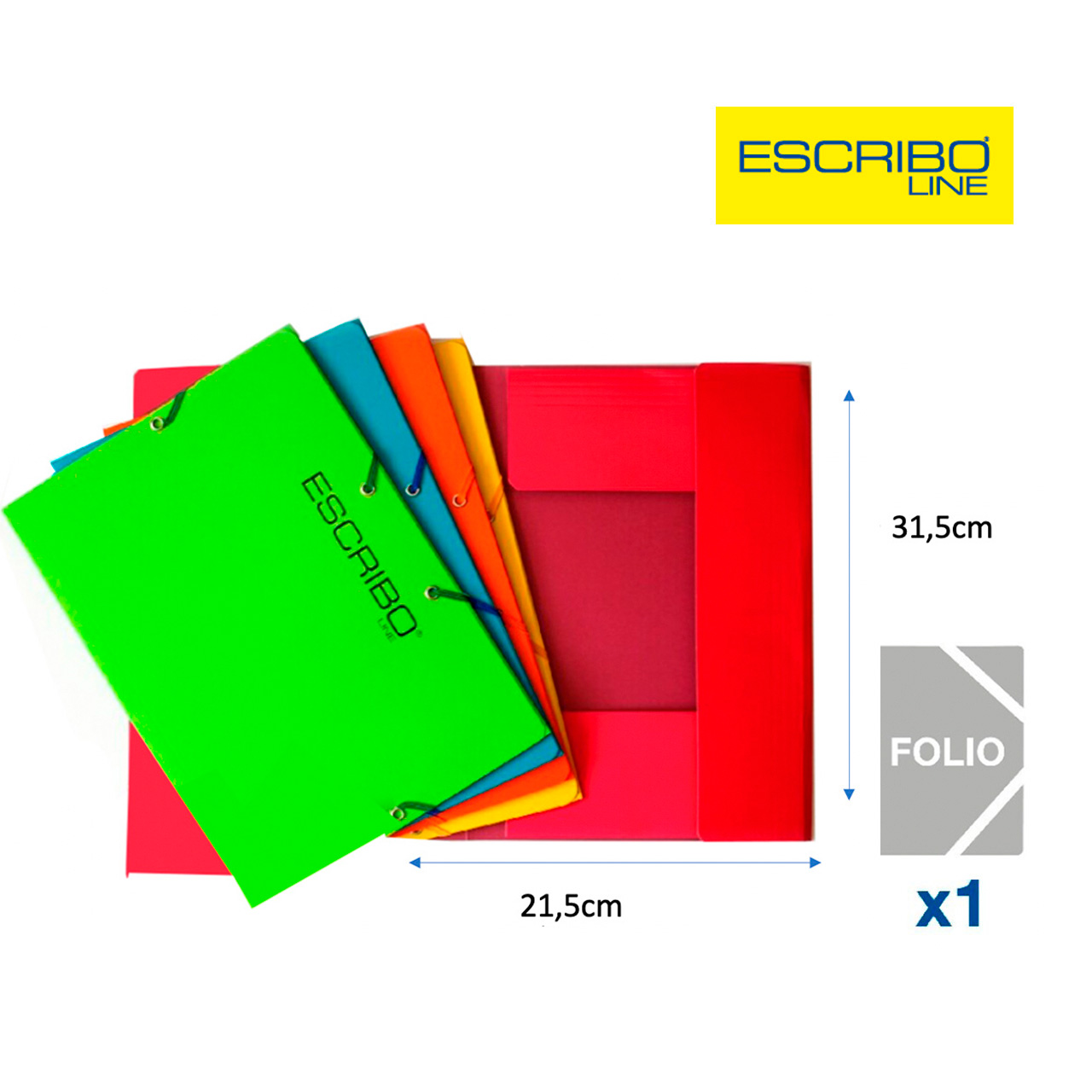Carpeta de carton con gomas Folio 21,5×31,5cm Escribo colores surtidos