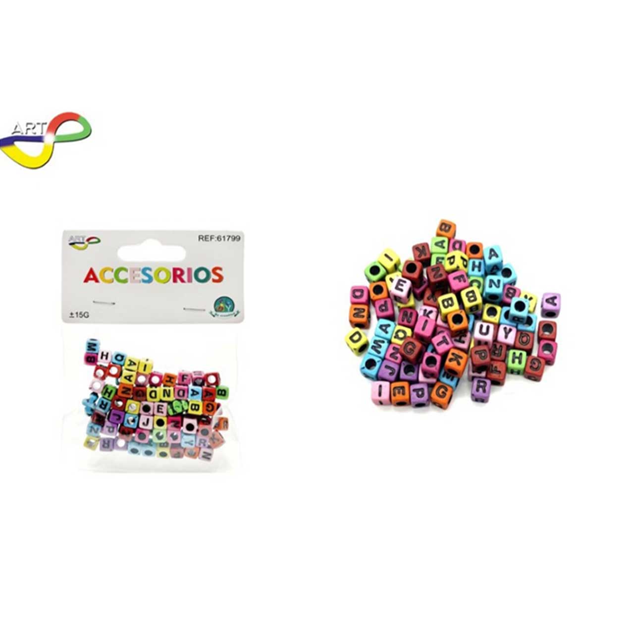 Cuentas cubica colores con letra negra 6×6 mm Arte Infinitas