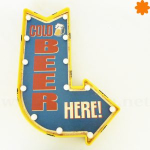 Reclamo para bares y pubs flecha con luces Cold Beer Here
