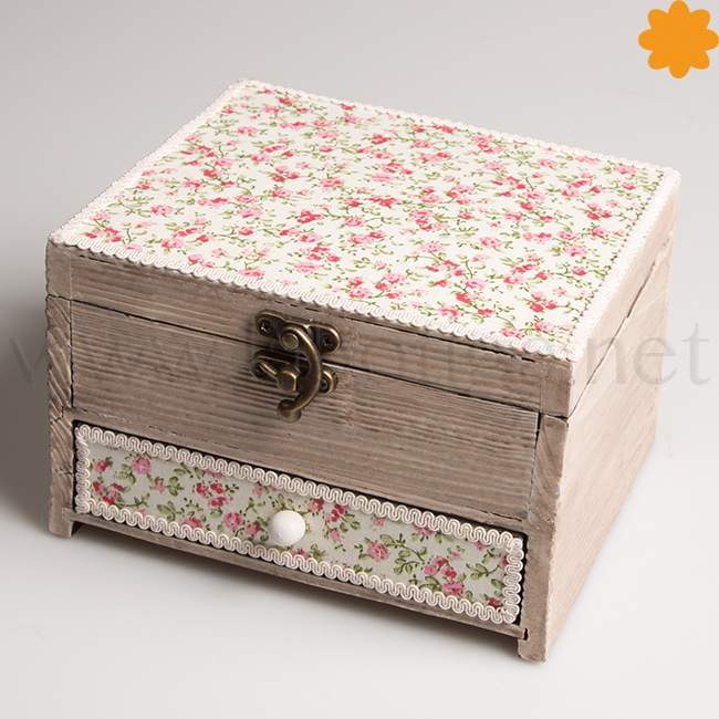 Joyero caja rústica decorada con flores estilo vintage - Imagen 2