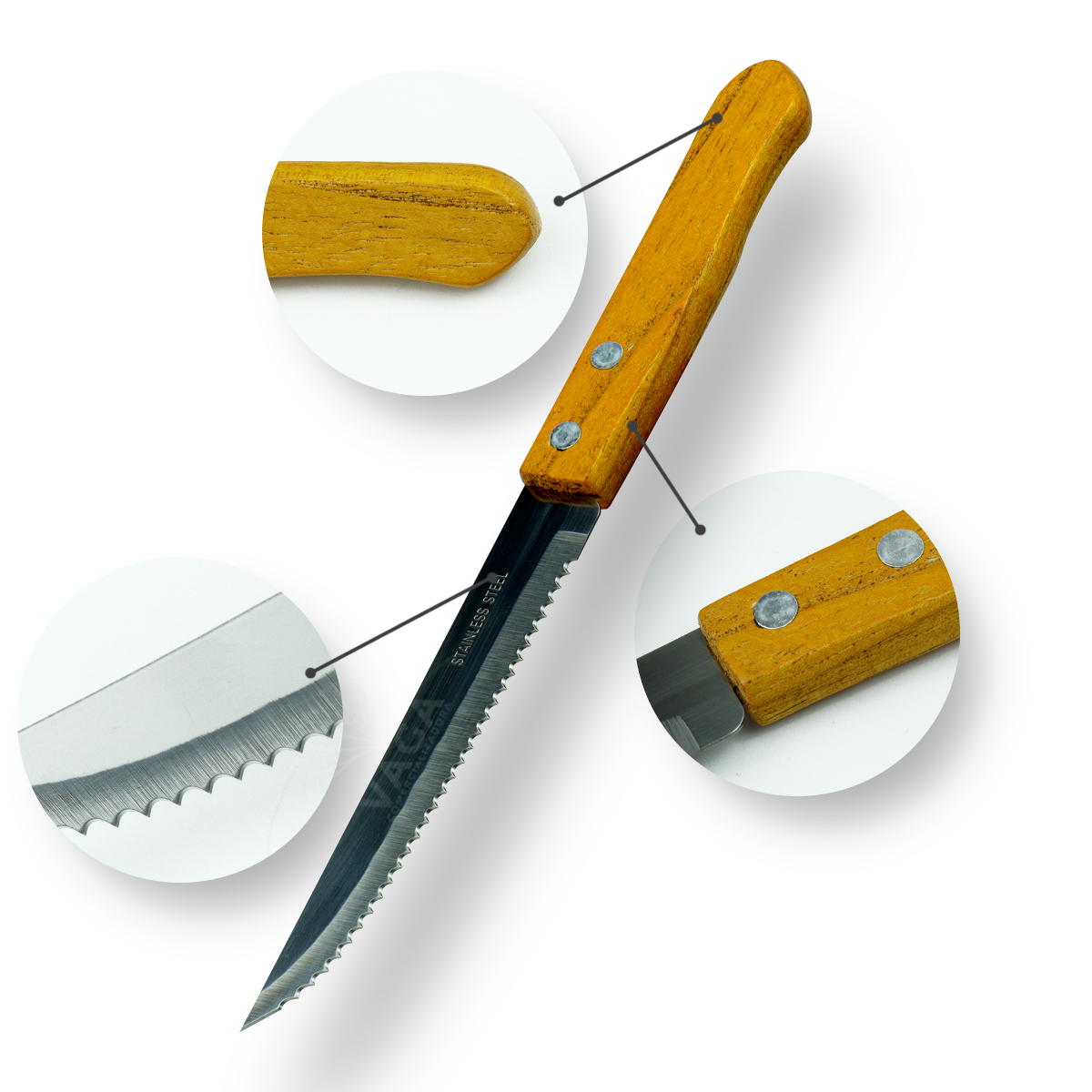 Juego De Cuchillos Para Cocina Acero Inoxidable Mango Madera - Imagen 2