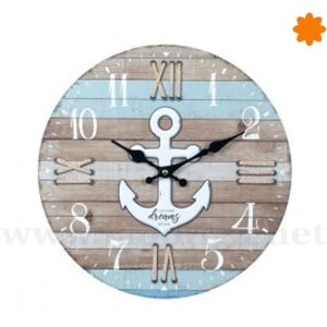 Reloj de pared de listones de madera con ancla (34cm)
