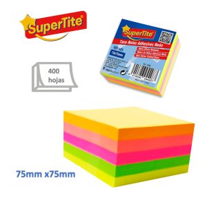 Notas adhesivas 76x 76 mm Supertite taco 5 colores intensos neon
