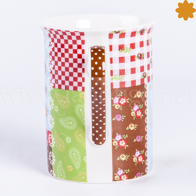 Taza estilo Patchwork de Colores azul verde y marrón - Imagen 4