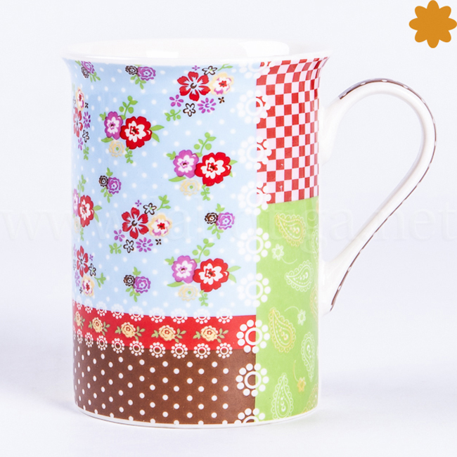 Taza estilo Patchwork de Colores azul verde y marrón - Imagen 2